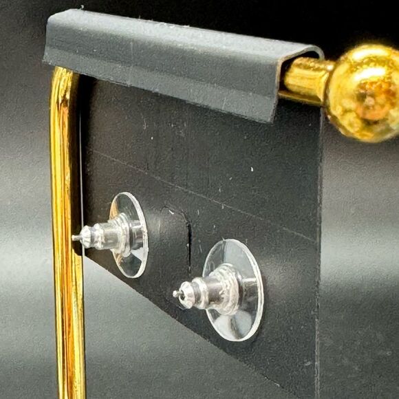 INC Silver Tone Post Earnings W/ Black Crystal surrounded by Clear Crystal .5 in - Picture 5 of 6